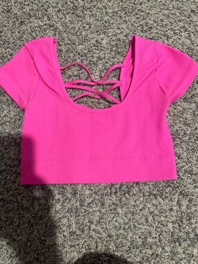 aerie Bright Pink Ribbed Crop Top with Strappy Back
